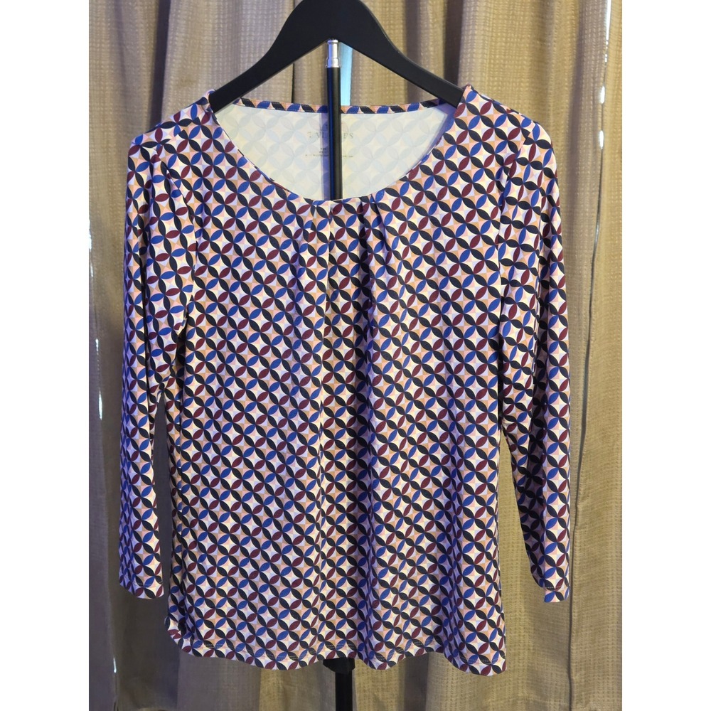 Talbots Geometric Print Pleated Front Long Sleeve Shirt Womens Size‎ Small